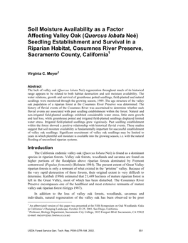 Soil Moisture Availability As a Factor Affecting Valley Oak (Quercus