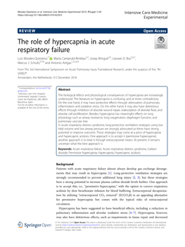 The Role of Hypercapnia in Acute Respiratory Failure Luis Morales-Quinteros1* , Marta Camprubí-Rimblas2,4, Josep Bringué2,9, Lieuwe D
