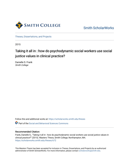 How Do Psychodynamic Social Workers Use Social Justice Values in Clinical Practice?