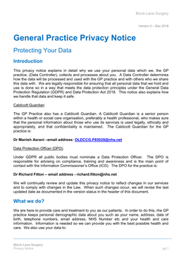 General Practice Privacy Notice Protecting Your Data