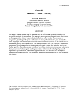 Chapter 10 AEROSOLS in MODELS-3 CMAQ Francis S