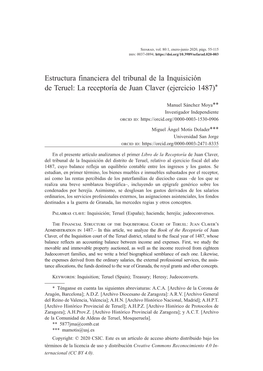 Estructura Financiera Del Tribunal De La Inquisición De Teruel: La Receptoría De Juan Claver (Ejercicio 1487)*