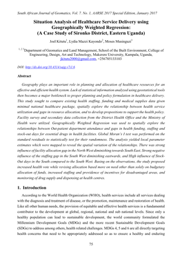 Situation Analysis of Healthcare Service Delivery Using Geographically Weighted Regression: (A Case Study of Sironko District, Eastern Uganda)