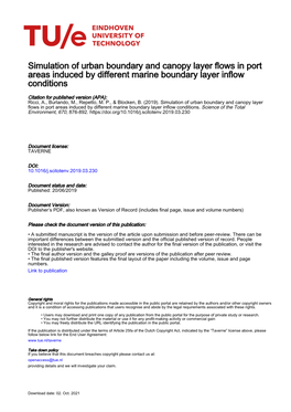 Simulation of Urban Boundary and Canopy Layer Flows in Port Areas Induced by Different Marine Boundary Layer Inflow Conditions