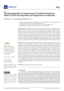 The Emerging Role of Suppressors of Cytokine Signaling (SOCS) in the Development and Progression of Leukemia