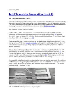 Intel Transistor Innovation (Part 1)