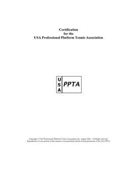 Certification for the USA Professional Platform Tennis Association