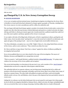44 Charged by U.S. in New Jersey Corruption Sweep