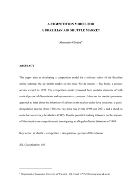 A Competition Model for a Brazilian Air Shuttle Market