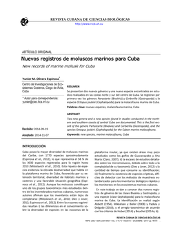 Nuevos Registros De Moluscos Marinos Para Cuba New Records of Marine Mollusk for Cuba