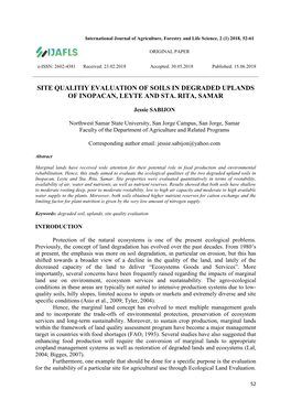 Site Qualitiy Evaluation of Soils in Degraded Uplands of Inopacan, Leyte and Sta