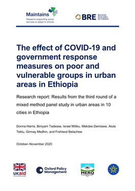 The Effect of COVID-19 and Government Response Measures on Poor and Vulnerable Groups in Urban Areas in Ethiopia