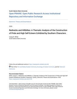 Rednecks and Hillbillies: a Thematic Analysis of the Construction of Pride and High Self-Esteem Exhibited by Southern Characters