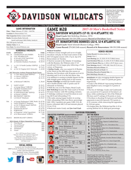 GAME INFORMATION GAME #28 2017-18 Men’S Basketball Notes Date | Time: February 27, 2018 | 9:00 PM Location: St