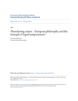 European Philosophy and the Triumph of Equal Temperament/ Noel David Hudson University of Massachusetts Amherst