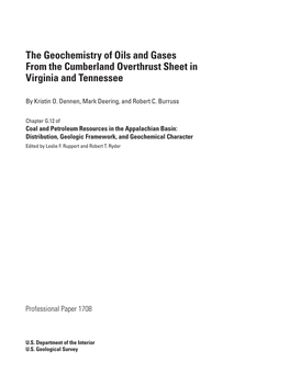 The Geochemistry of Oils and Gases from the Cumberland Overthrust Sheet in Virginia and Tennessee