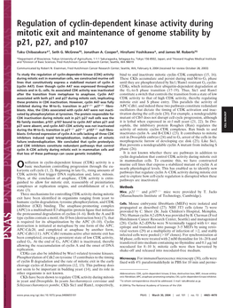 Regulation of Cyclin-Dependent Kinase Activity During Mitotic Exit and Maintenance of Genome Stability by P21, P27, and P107