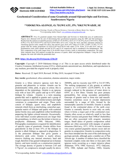 Geochemical Consideration of Some Granitoids Around Ojirami-Ogbo and Environs, Southwestern Nigeria