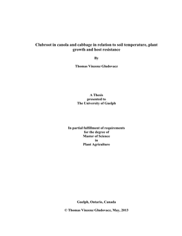 Clubroot in Canola and Cabbage in Relation to Soil Temperature, Plant Growth and Host Resistance