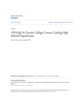 1918 July St. Xavier College Course Catalog High School Department Xavier University, Cincinnati, OH