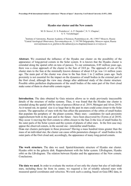 Hyades Star Cluster and the New Comets Abstract. We Examined The