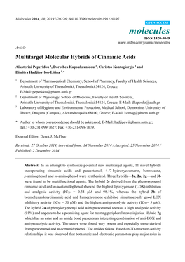 Multitarget Molecular Hybrids of Cinnamic Acids