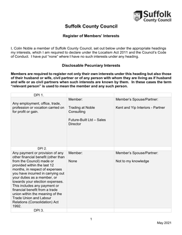 Suffolk County Council Register of Members' Interests Disclosable