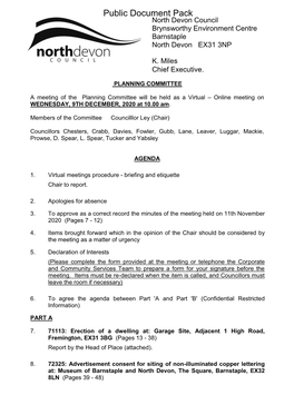 (Public Pack)Agenda Document for Planning Committee, 09/12/2020 10:00