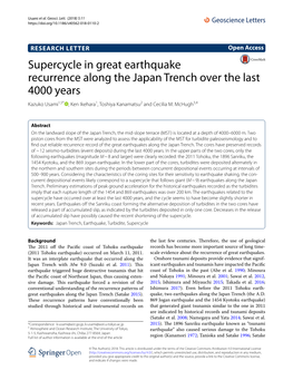 Supercycle in Great Earthquake Recurrence Along the Japan Trench Over the Last 4000 Years Kazuko Usami1,5* , Ken Ikehara1, Toshiya Kanamatsu2 and Cecilia M