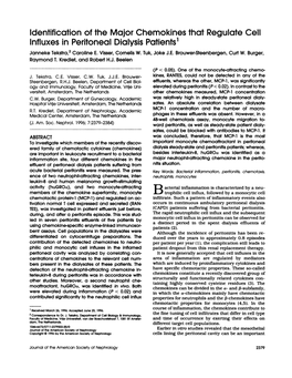 Identification of the Major Chemokines That Regulate Cell Influxes in Peritoneal Dialysis Patients1