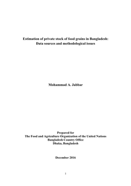 Estimation of Private Stock of Food Grains in Bangladesh: Data Sources and Methodological Issues