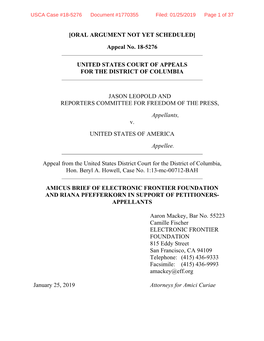 USCA Case #18-5276 Document #1770355 Filed: 01/25/2019 Page 1 of 37