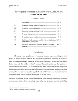 India's Quest for Secular Identity and Feasibility of a Uniform Civil Code