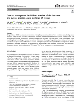 Cataract Management in Children: a Review of the Literature and Current Practice Across ﬁve Large UK Centres