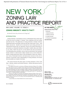 ZONING IMMUNITY: WHAT’S THAT? Zoning Immunity: What’S That? 1 Introduction 1 I