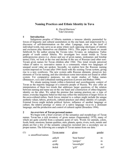 Naming Practices and Ethnic Identity in Tuva K