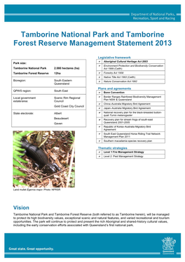 Tamborine National Park and Tamborine Forest Reserve Management Statement 2013