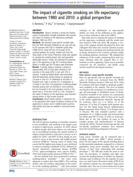 The Impact of Cigarette Smoking on Life Expectancy Between 1980 and 2010: a Global Perspective E Rentería,1 P Jha,2 D Forman,1 I Soerjomataram1