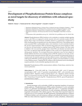 Development of Phosphodiesterase-Protein Kinase Complexes As Novel Targets for Discovery of Inhibitors with Enhanced Spec- Ificity