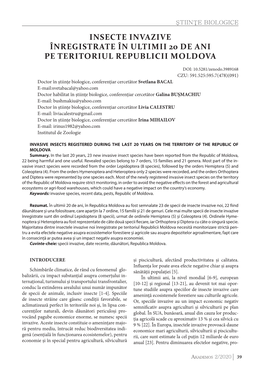 Insecte Invazive Înregistrate În Ultimii 20 De Ani Pe Teritoriul Republicii Moldova