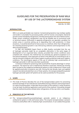 Guidelines for the Preservation of Raw Milk by Use of the Lactoperoxidase System