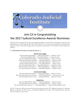 Join CJI in Congratulating the 2017 Judicial Excellence Awards Nominees