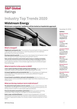 Industry Top Trends 2020 Midstream Energy Midstream Companies' Resiliency Will Be Tested As Headwinds Approach
