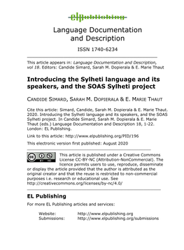 Introducing the Sylheti Language and Its Speakers, and the SOAS Sylheti Project