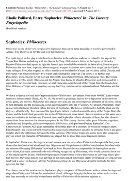 Sophocles: Philoctetes’ In: the Literary Encyclopedia (Published Version)