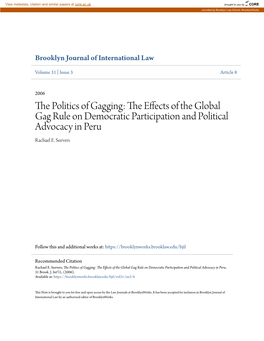 The Effects of the Global Gag Rule on Democratic Participation and Political Advocacy in Peru, 31 Brook