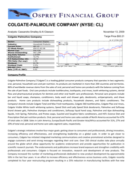 Colgate-Palmolive Company (Nyse: Cl)