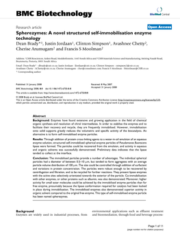 Spherezymes: a Novel Structured Self-Immobilisation Enzyme