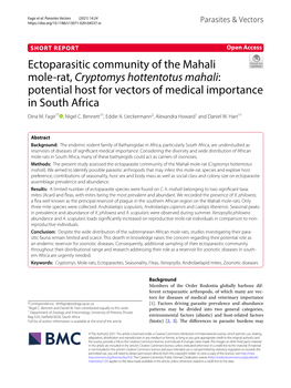 Ectoparasitic Community of the Mahali Mole-Rat, Cryptomys Hottentotus