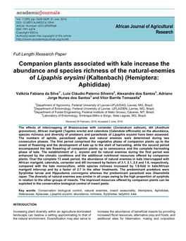 Companion Plants Associated with Kale Increase the Abundance and Species Richness of the Natural-Enemies of Lipaphis Erysimi (Kaltenbach) (Hemiptera: Aphididae)